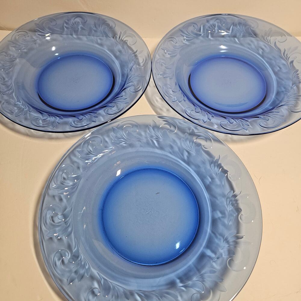 Vintage Federal Glass "Celestial" Blue Plates – Set of 3